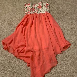 Floral pink sheer high low dress.